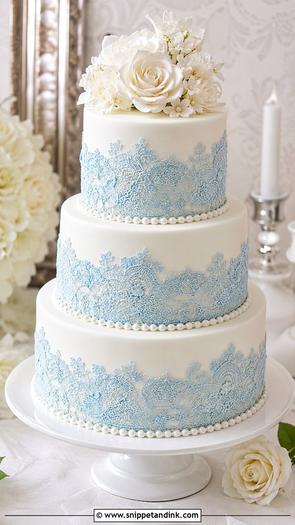 Blue Lace Wedding Cake - Snippet and Ink - 25 Something Blue Cake Ideas