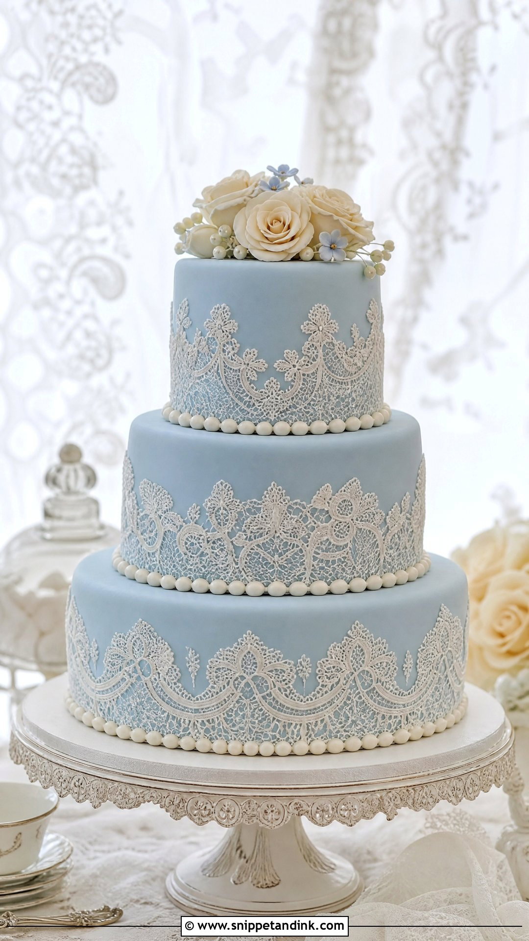 Blue Lace Wedding Cake - Snippet and Ink - 30 Blue Cake Aesthetic Ideas for Wedding