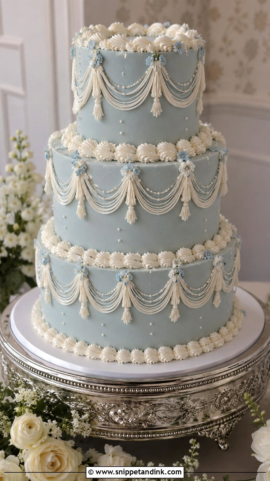Blue Lambeth Wedding Cake - Snippet and Ink - 20 White and Blue Vintage Cake Ideas for Wedding