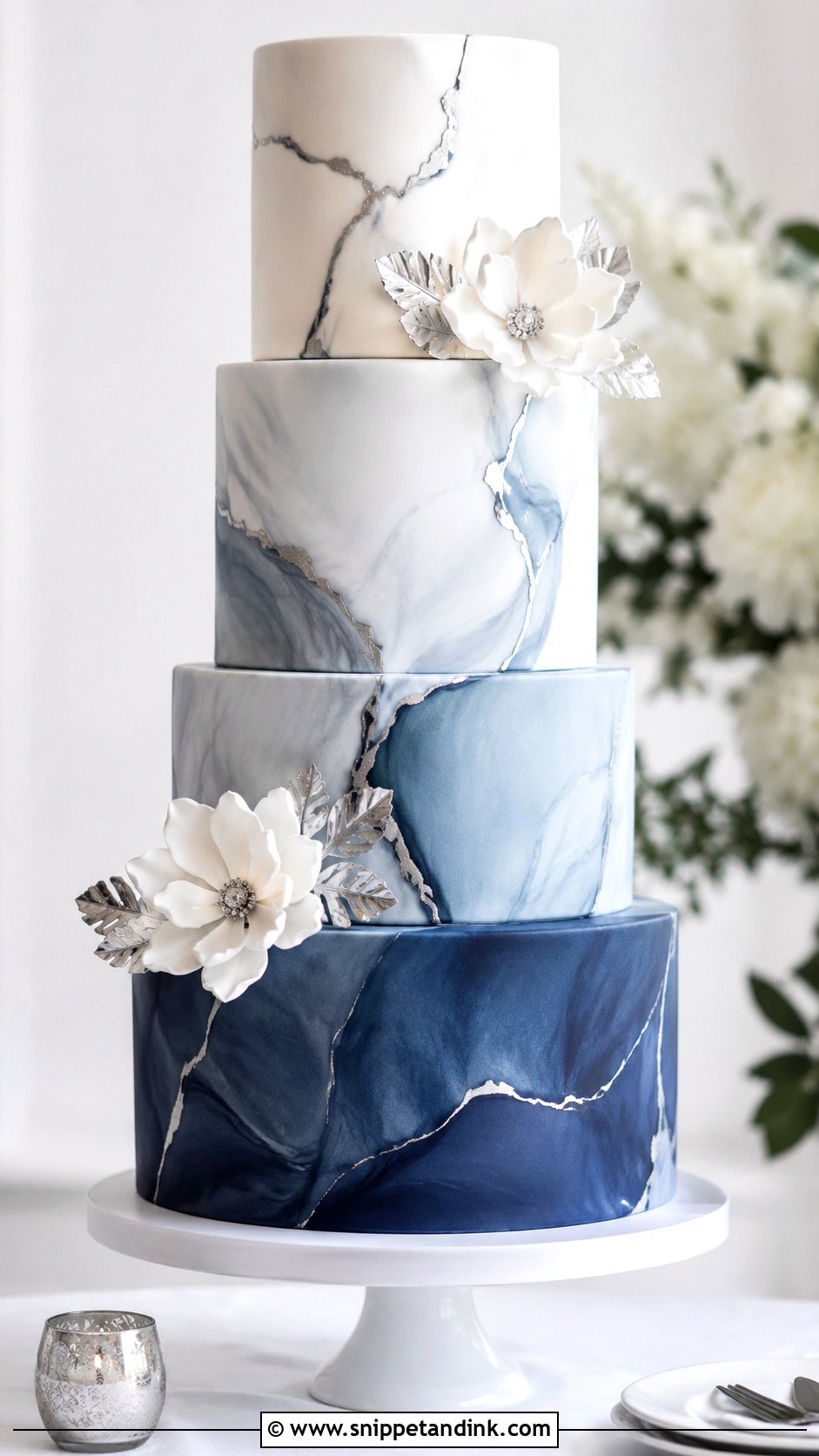 Blue Marble Silver Wedding Cake - Snippet and Ink - 20 Silver and Blue Cake Ideas for Wedding