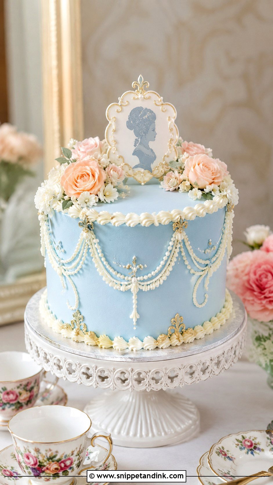 Blue Marie Antoinette Cake - Snippet and Ink - 25 Let Them Eat Cake Bachelorette Ideas for Wedding
