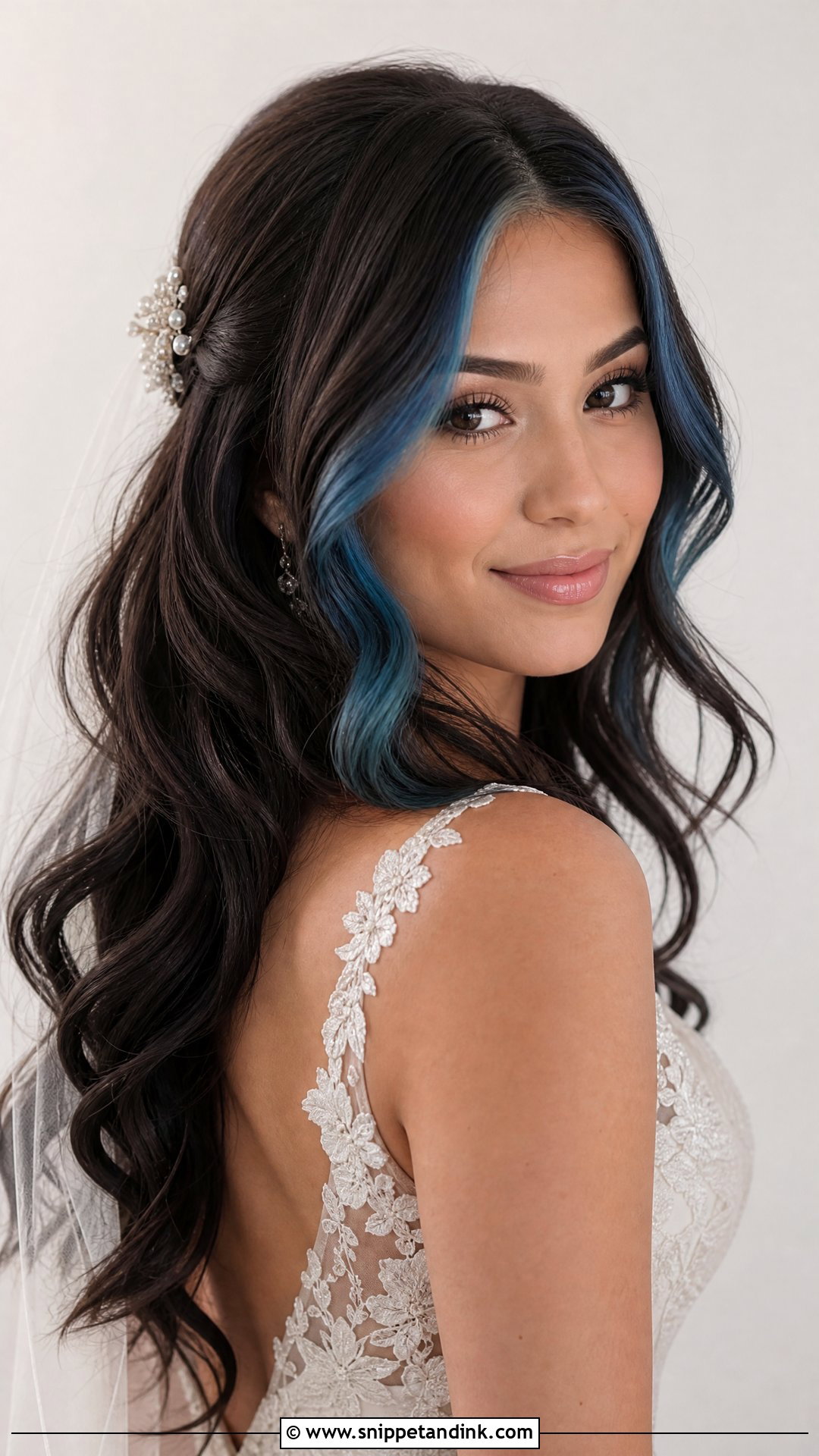 Blue Money Piece Wedding Hair - Snippet and Ink - 15 Blue Hair Bride Ideas