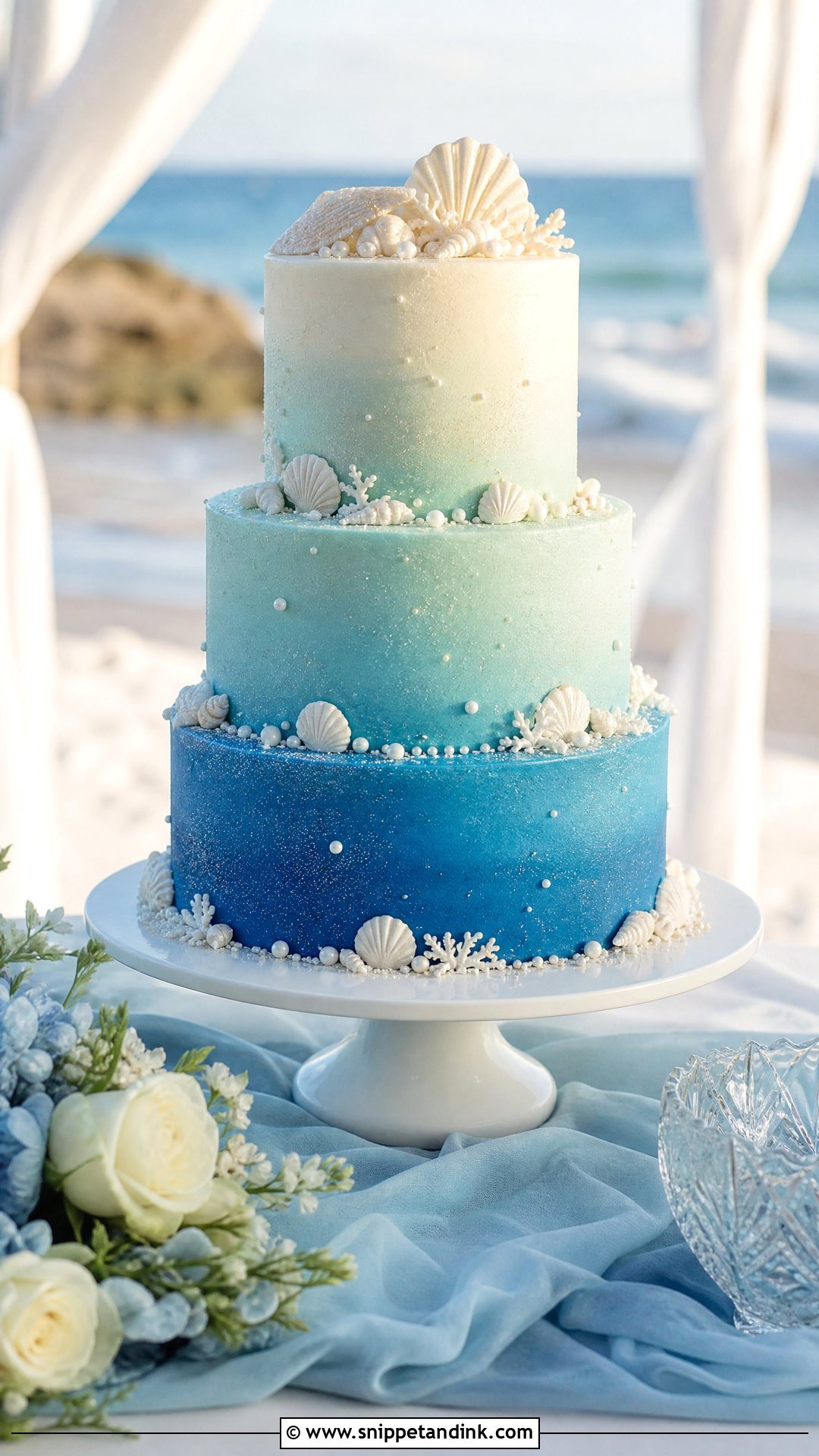 Blue Ombre Beach Wedding Cake - Snippet and Ink - 30 Beach Theme Cake Ideas for Wedding