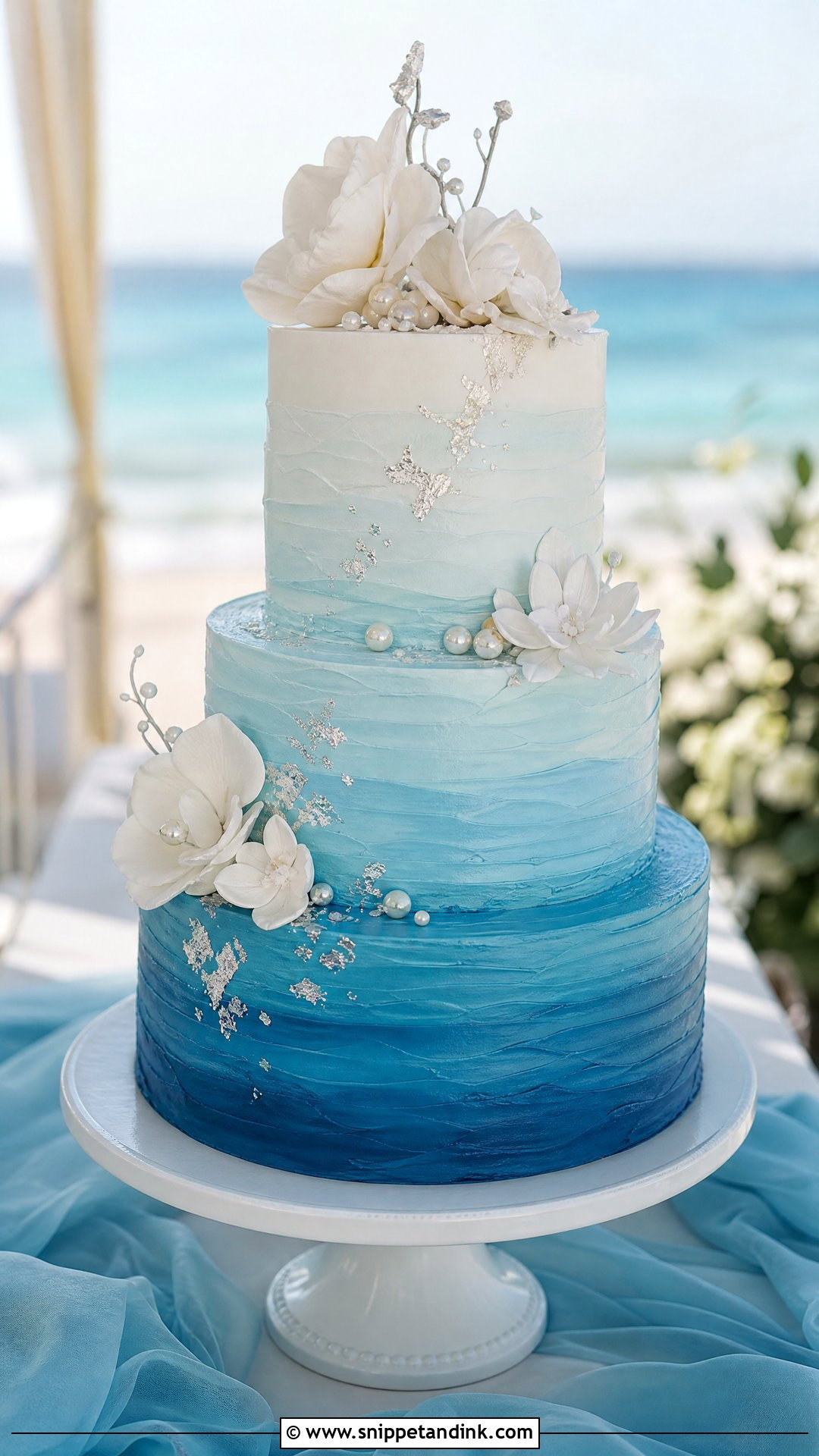 Blue Ombre Beach Wedding Cake - Snippet and Ink - 30 Beach Cake Ideas for Wedding