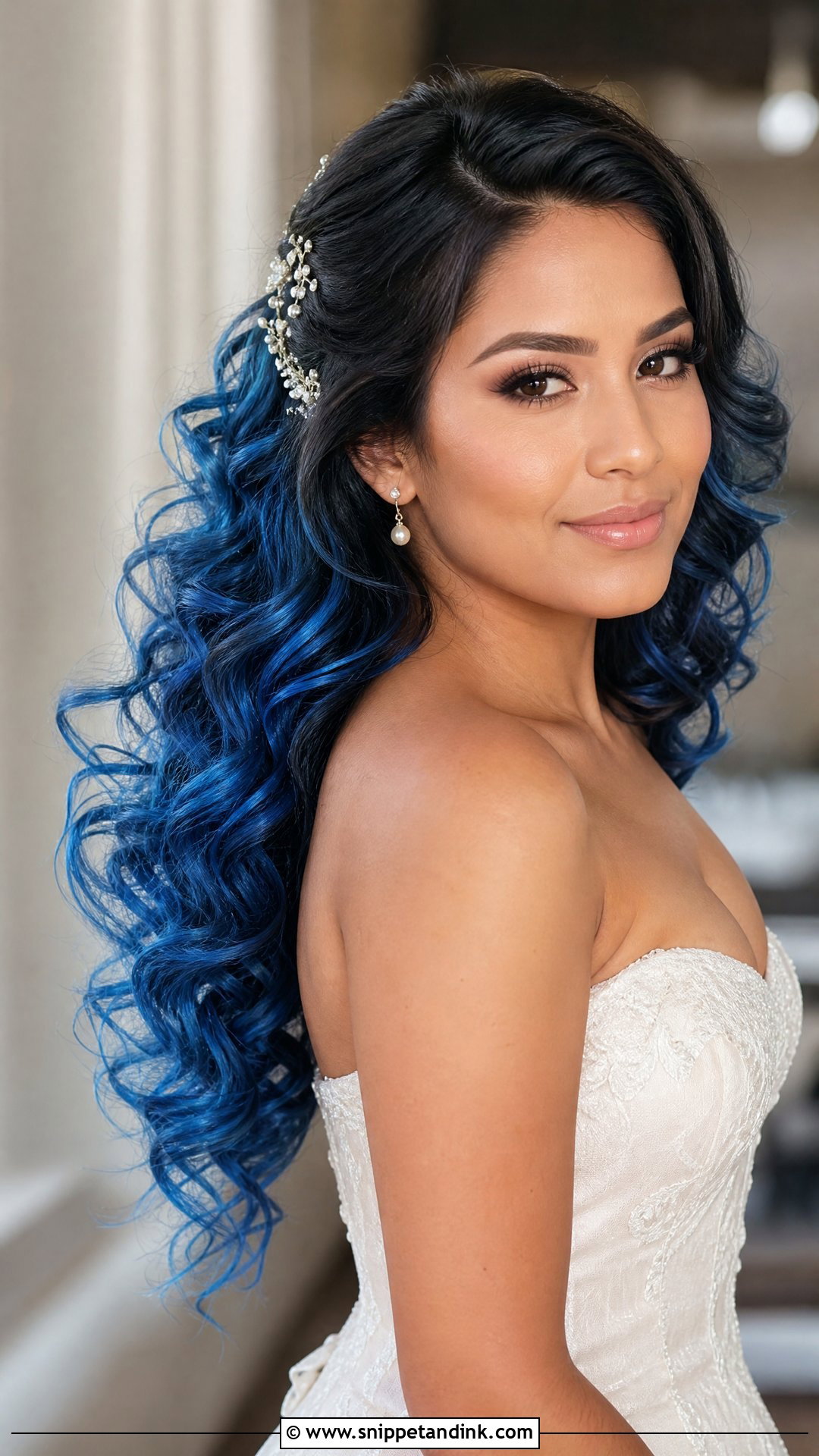 Blue Ombre Bridal Curls - Snippet and Ink - 15 Blue Hair Bride Ideas
