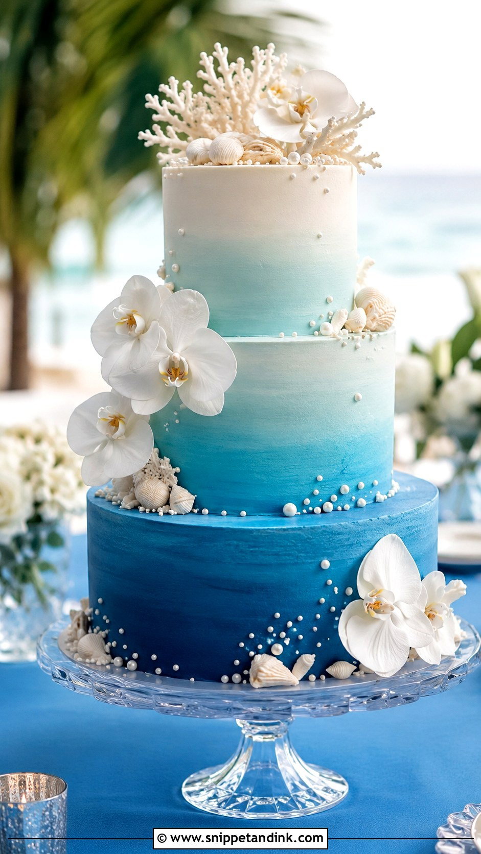 Blue Ombre Wedding Cake - Snippet and Ink - 25 Tropical Beach Wedding Cake Ideas