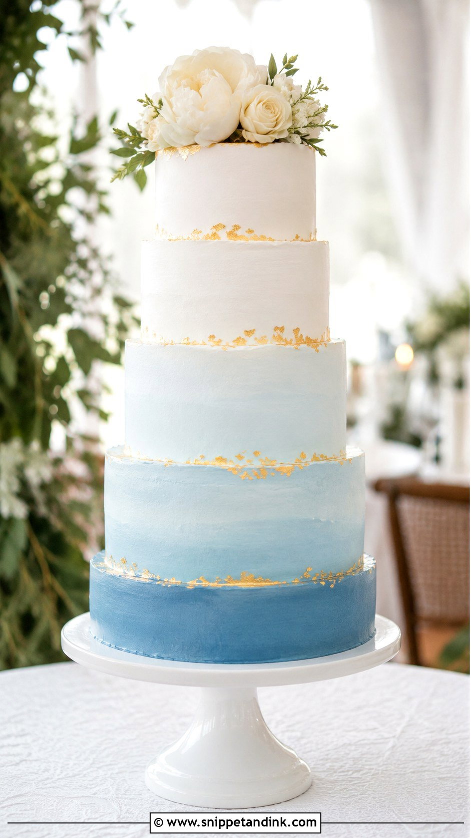 Blue Ombre Wedding Cake With Gold - Snippet and Ink - 20 Blue White and Gold Cake Ideas for Wedding