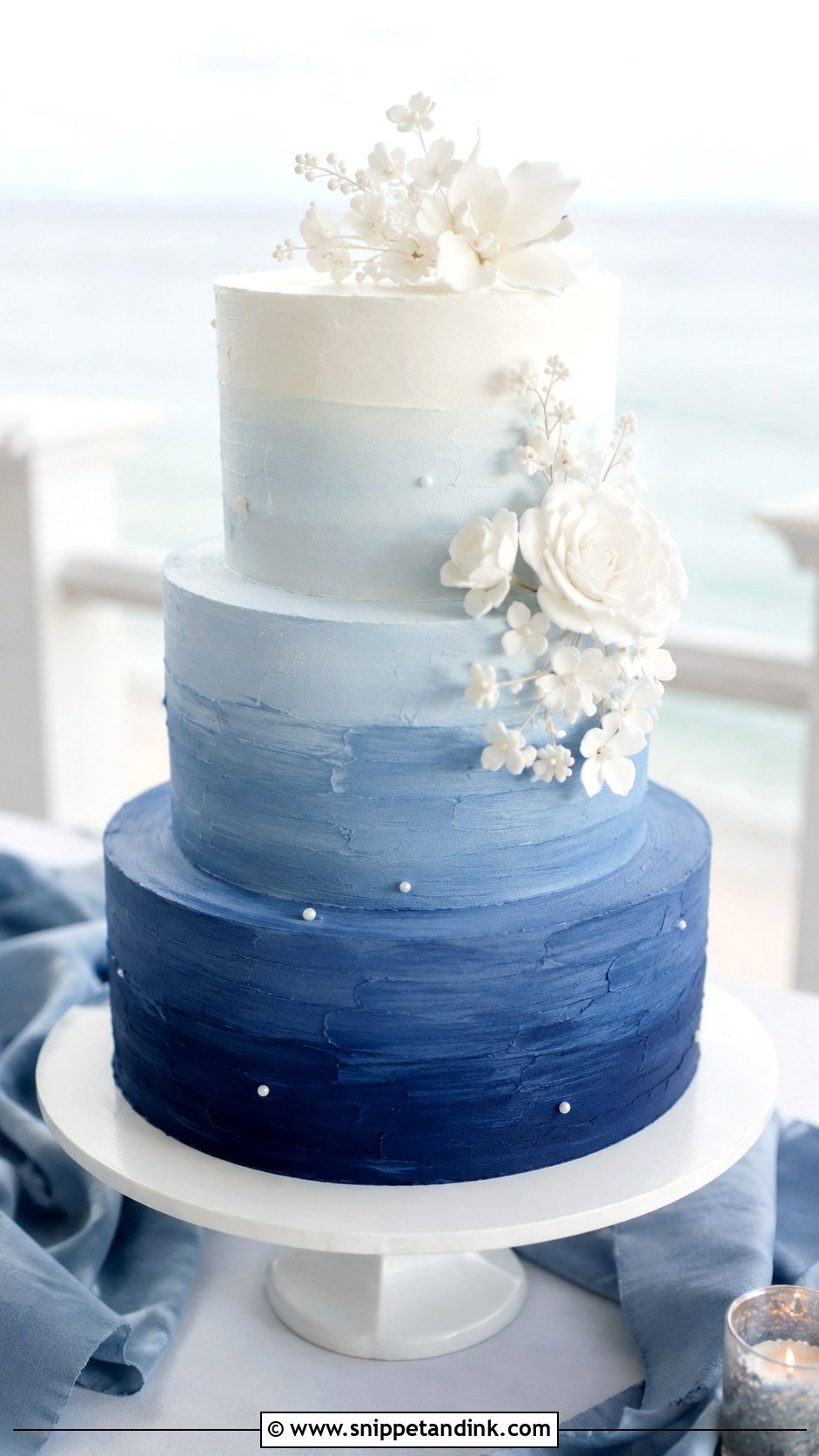 Blue Ombre Wedding Cake - Snippet and Ink - 20 Blue Wedding Cake Ideas