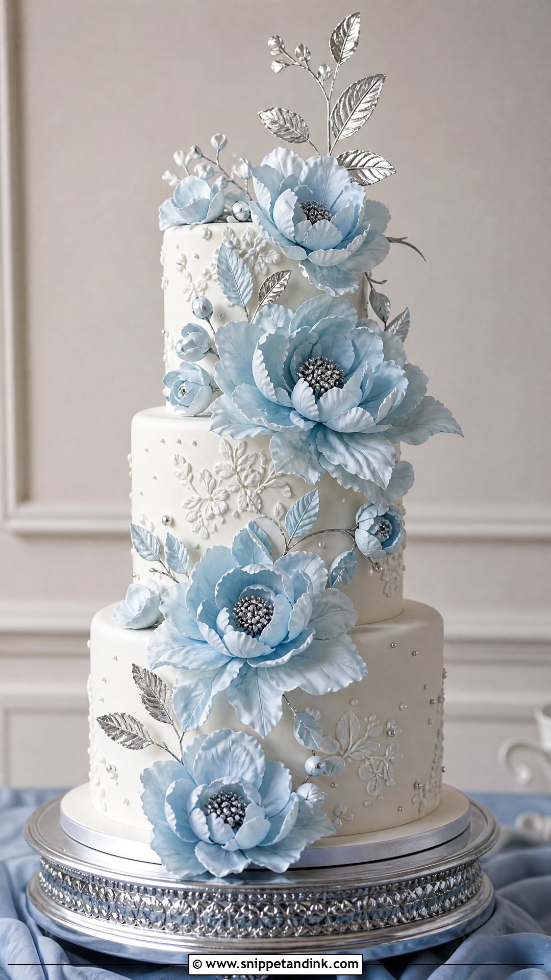 Blue Peony Wedding Cake - Snippet and Ink - 25 Peony Cake Ideas for Wedding