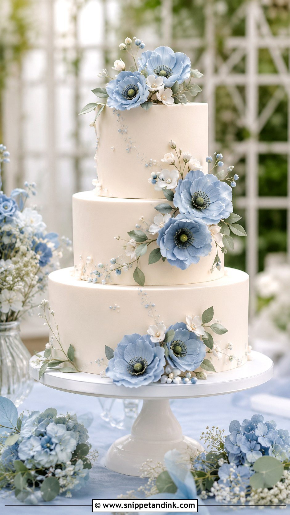 Blue Poppy Wedding Cake - Snippet and Ink - 25 Wedding Cake Ideas with Poppies