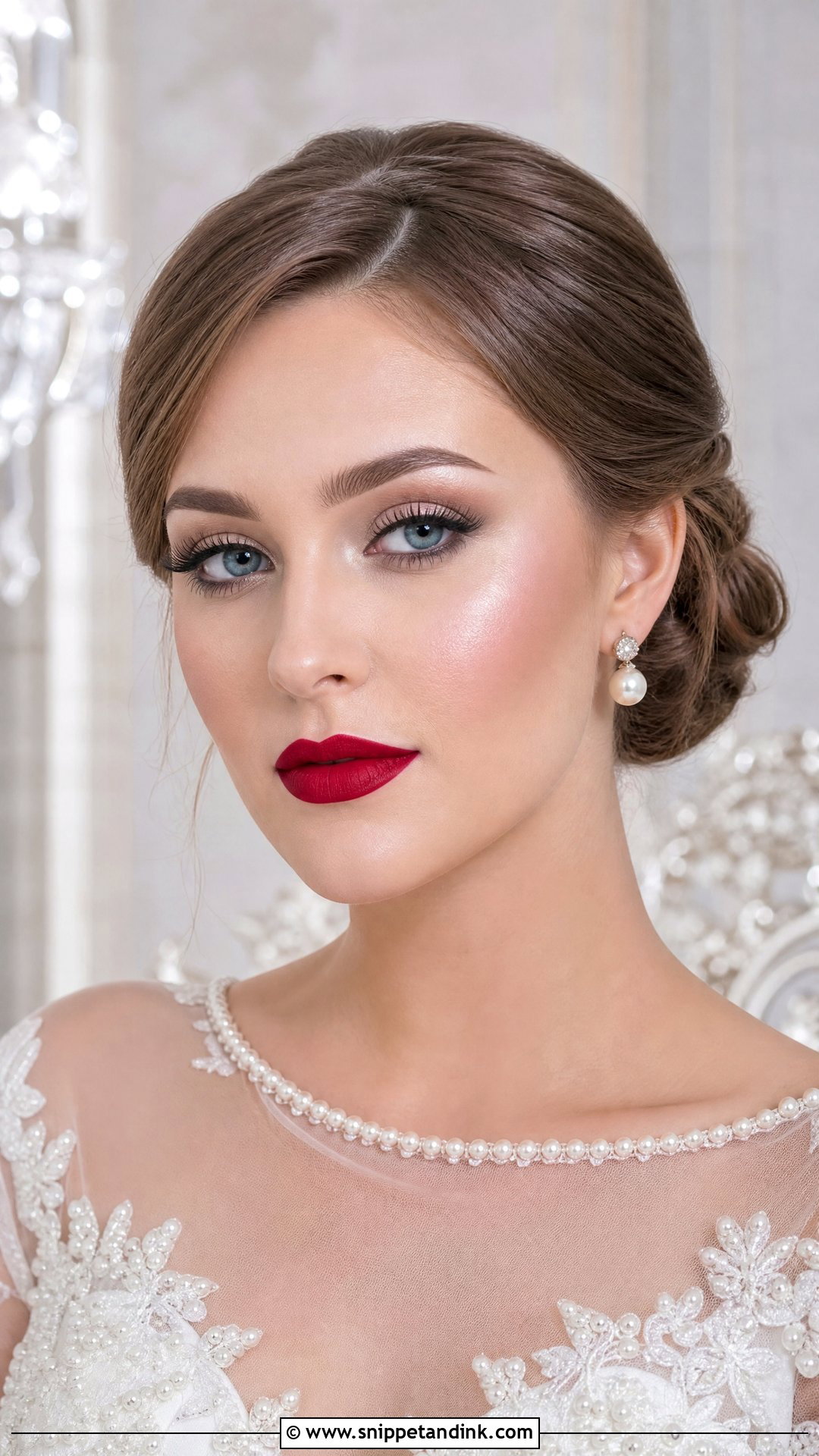 Blue Red Lip Bridal Makeup - Snippet and Ink - 20 Red Lips Bride Ideas