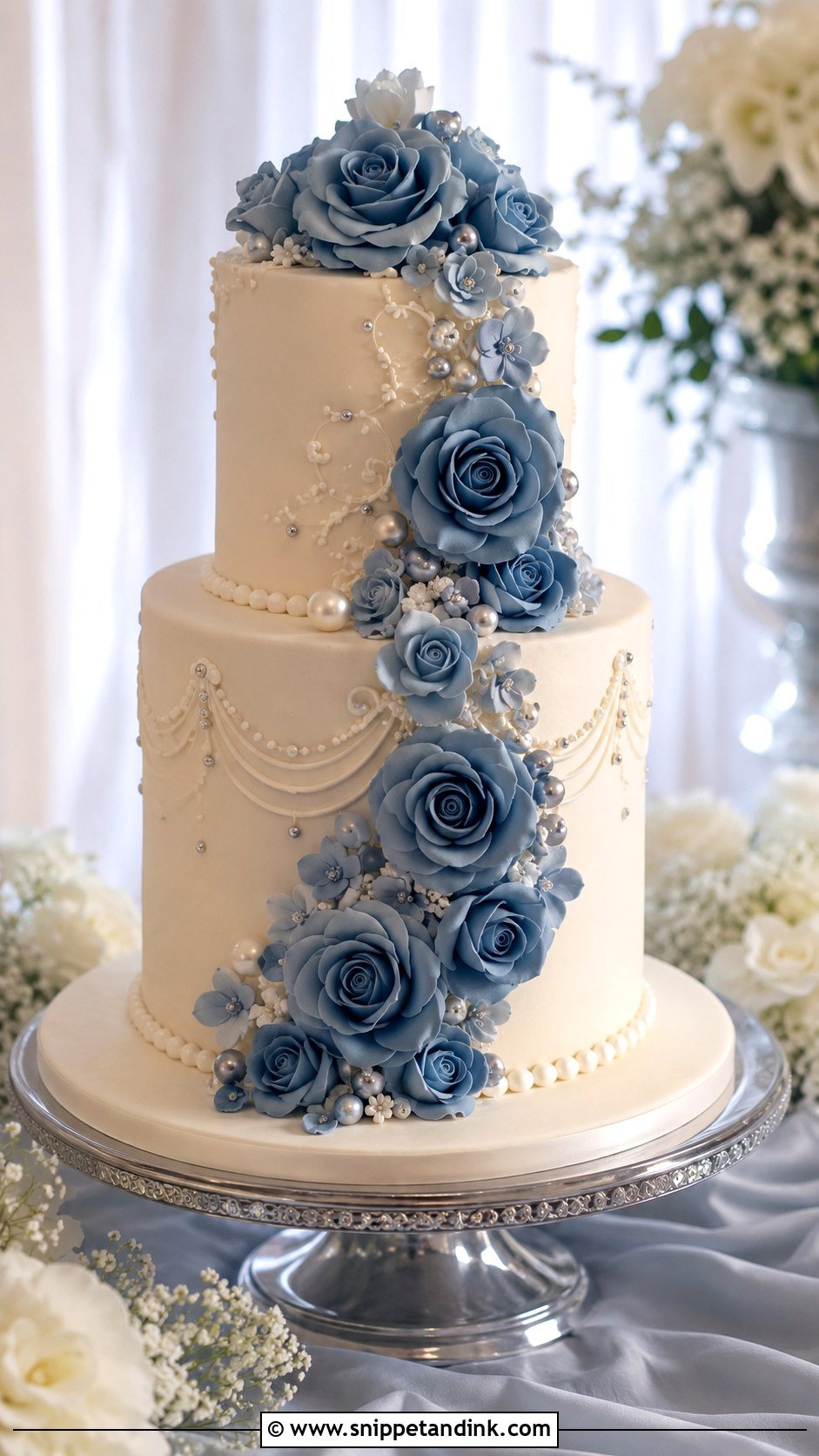 Blue Rose Two Tier Wedding Cake - Snippet and Ink - 20 Blue Two Tier Cake Ideas for Wedding