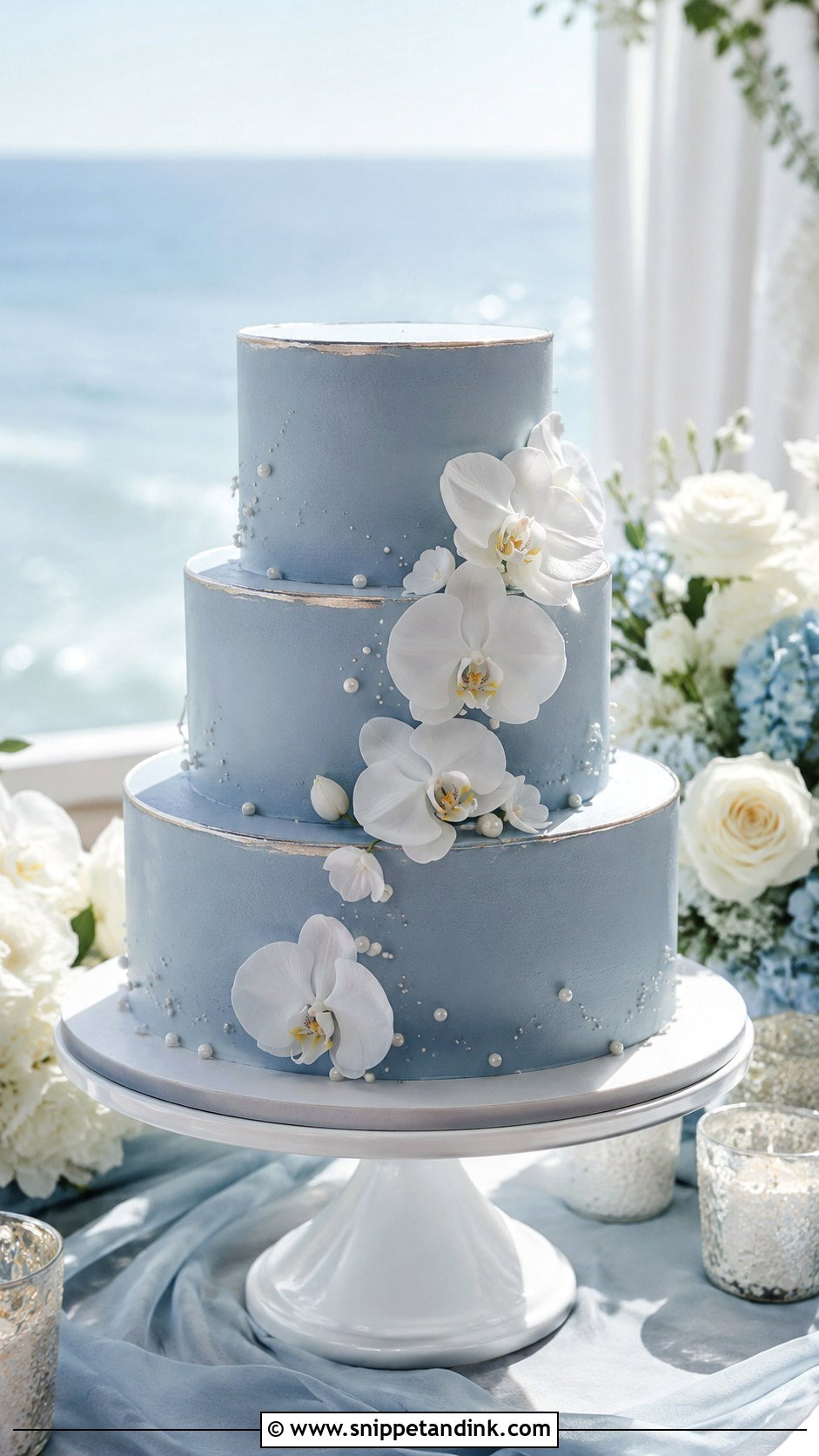 Blue Tiered Wedding Cake - Snippet and Ink - 30 Tiered Wedding Cake Ideas