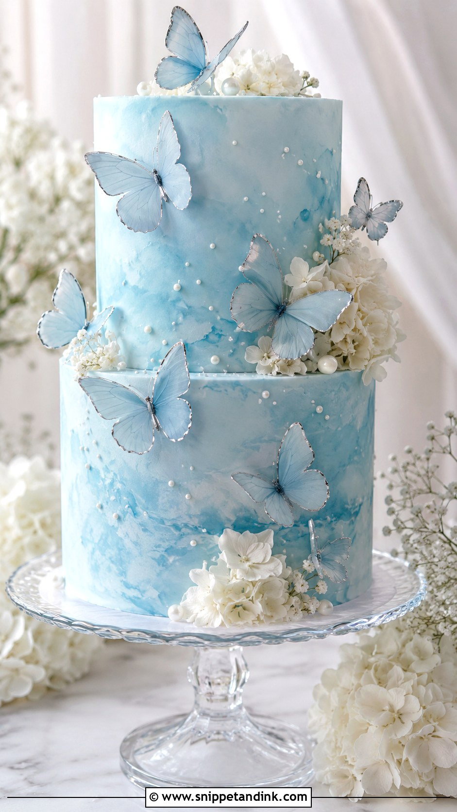 Blue Two Tier Butterfly Wedding Cake - Snippet and Ink - 20 Two Tier Butterfly Cake Ideas for Wedding