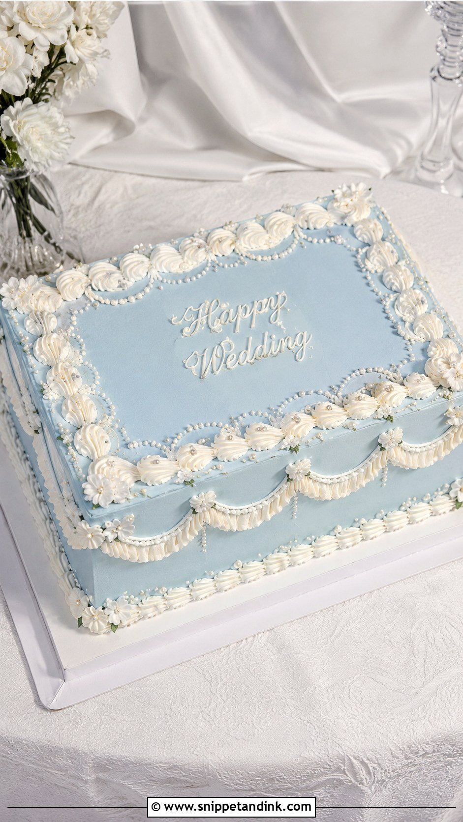 Blue Vintage Sheet Wedding Cake - Snippet and Ink - 20 White and Blue Vintage Cake Ideas for Wedding