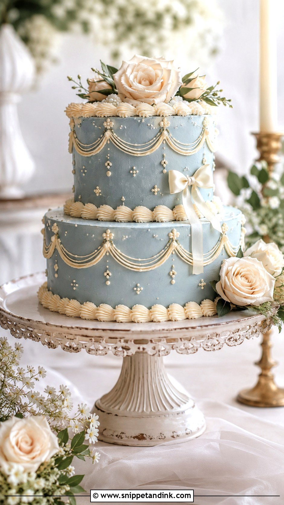 Blue Vintage Two Tier Wedding Cake - Snippet and Ink - 20 Blue Two Tier Cake Ideas for Wedding