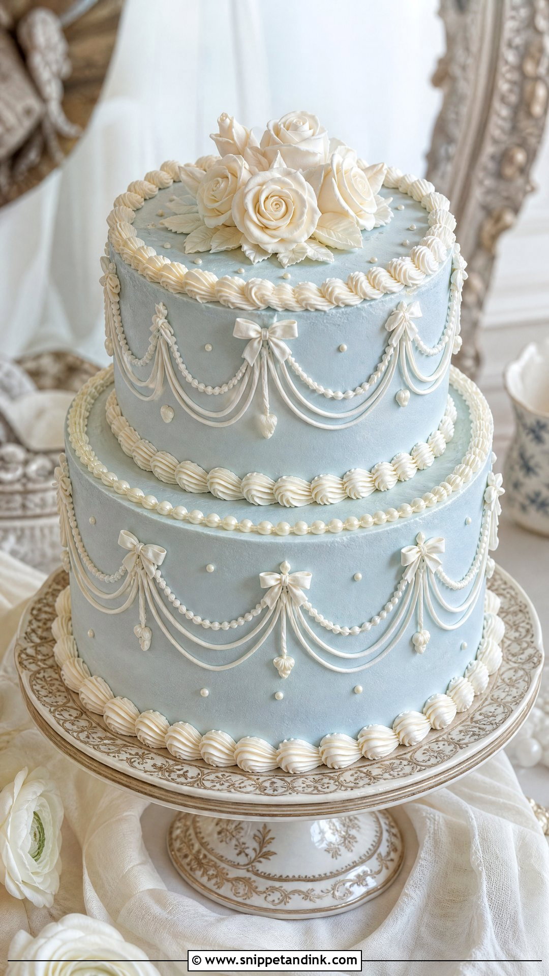 Blue Vintage Wedding Cake - Snippet and Ink - 30 Blue Cake Aesthetic Ideas for Wedding