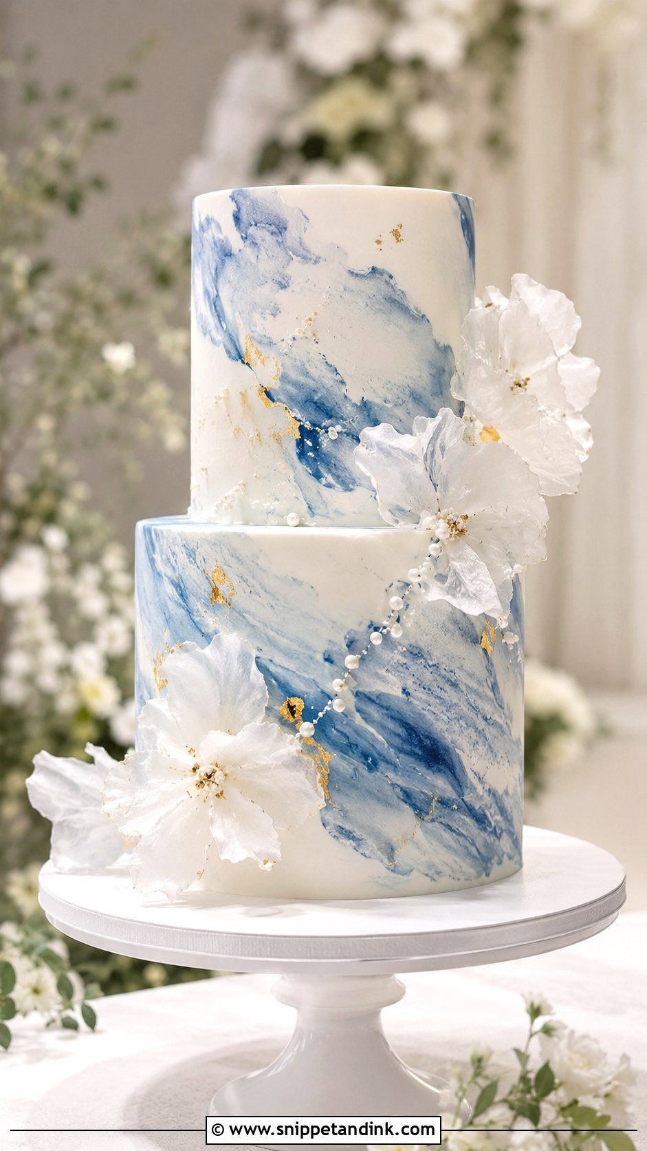 Blue Watercolor Two Tier Wedding Cake - Snippet and Ink - 20 Blue Two Tier Cake Ideas for Wedding