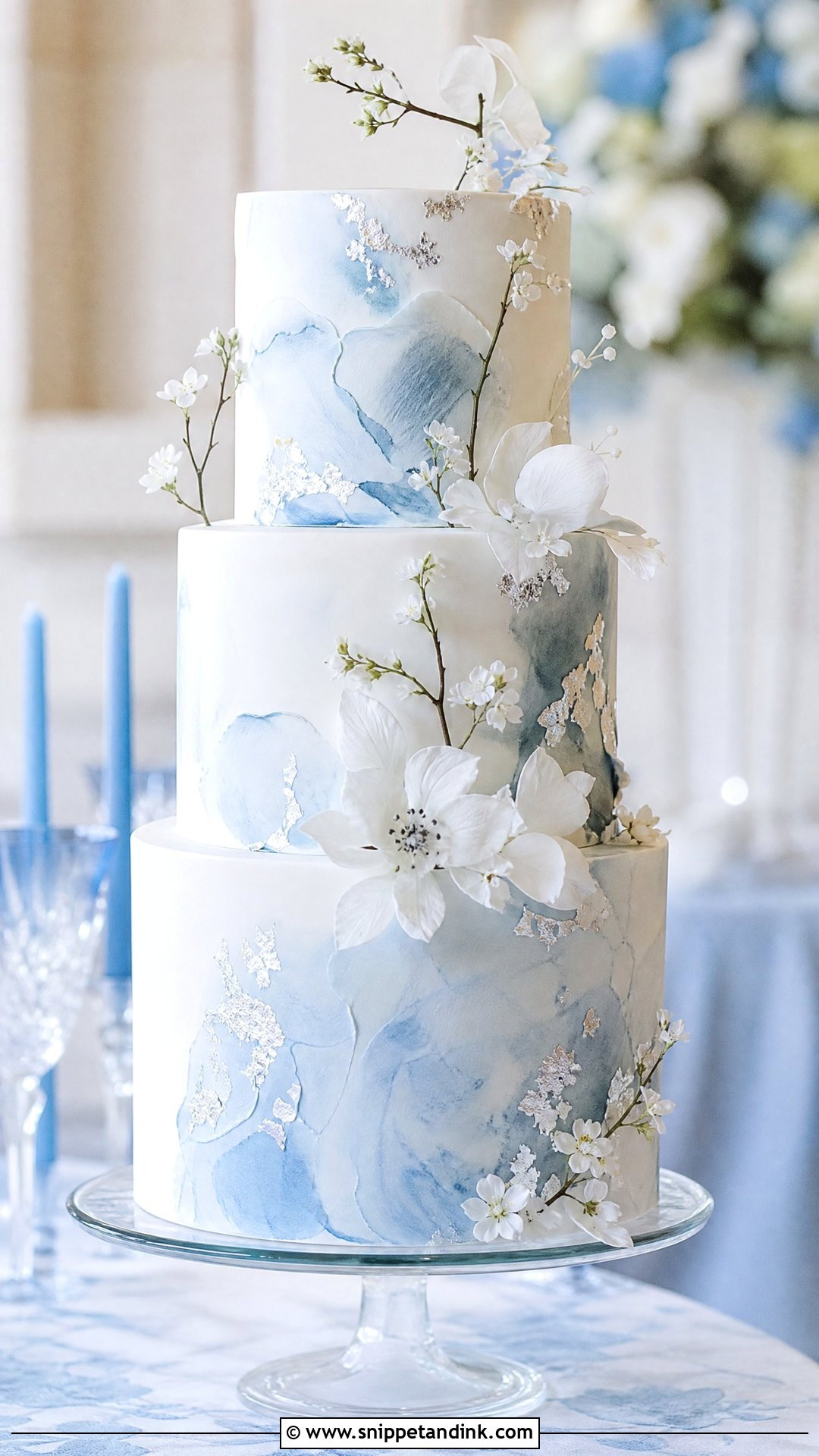 Blue Watercolor Wedding Cake - Snippet and Ink - 30 Blue Cake Aesthetic Ideas for Wedding