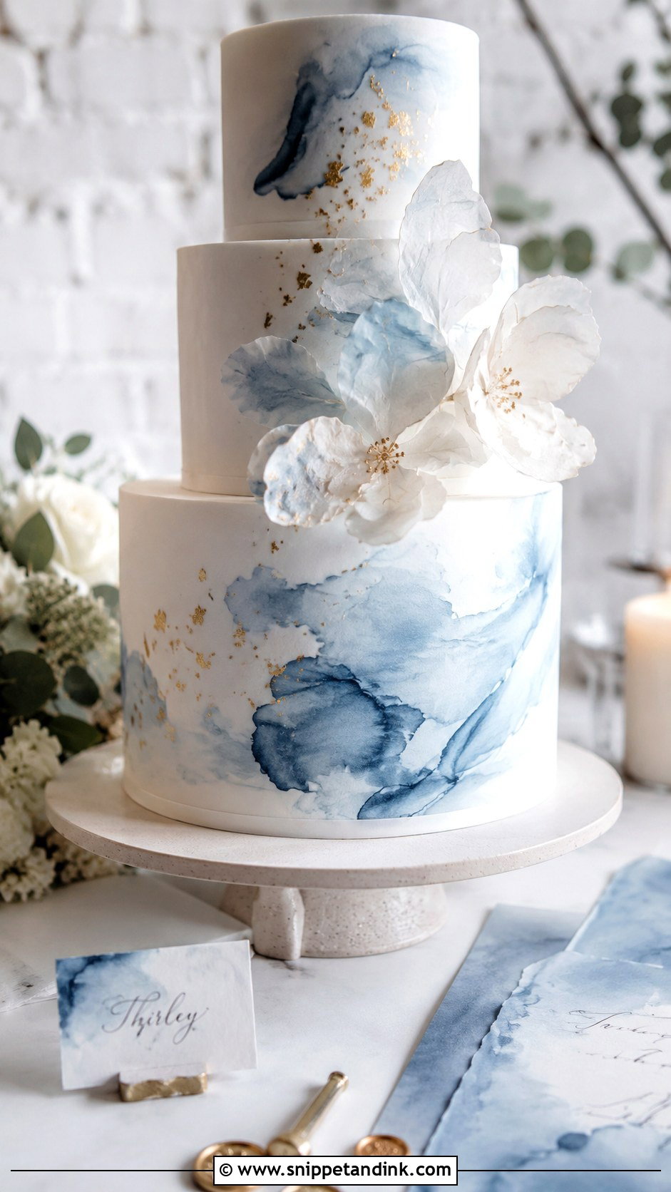 Blue Watercolor Wedding Cake - Snippet and Ink - 20 Blue Wedding Cake Ideas