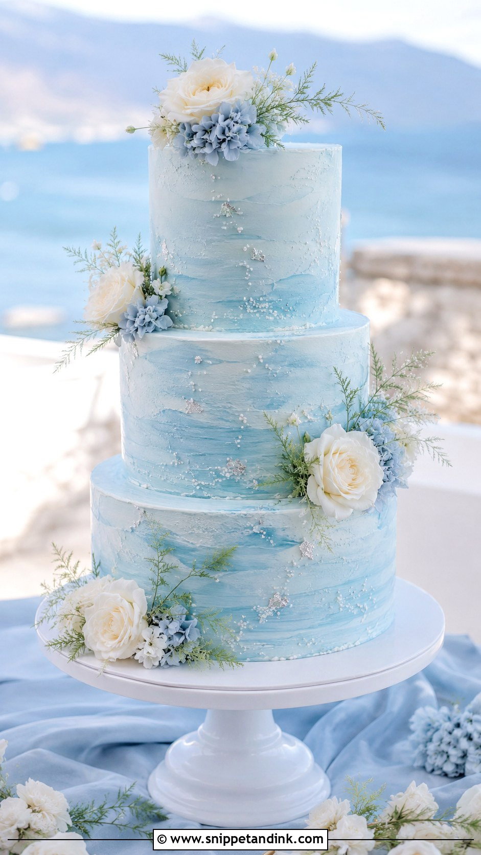Blue Wedding Cake - Snippet and Ink - 25 Cake and Cupcakes Ideas for Wedding