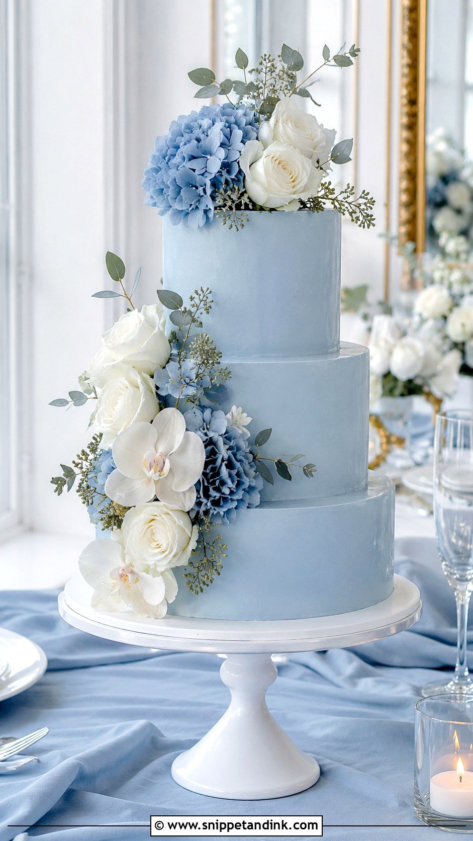 Blue Wedding Cake With Artificial Flowers - Snippet and Ink - 20 Wedding Cake Ideas with Artificial Flowers