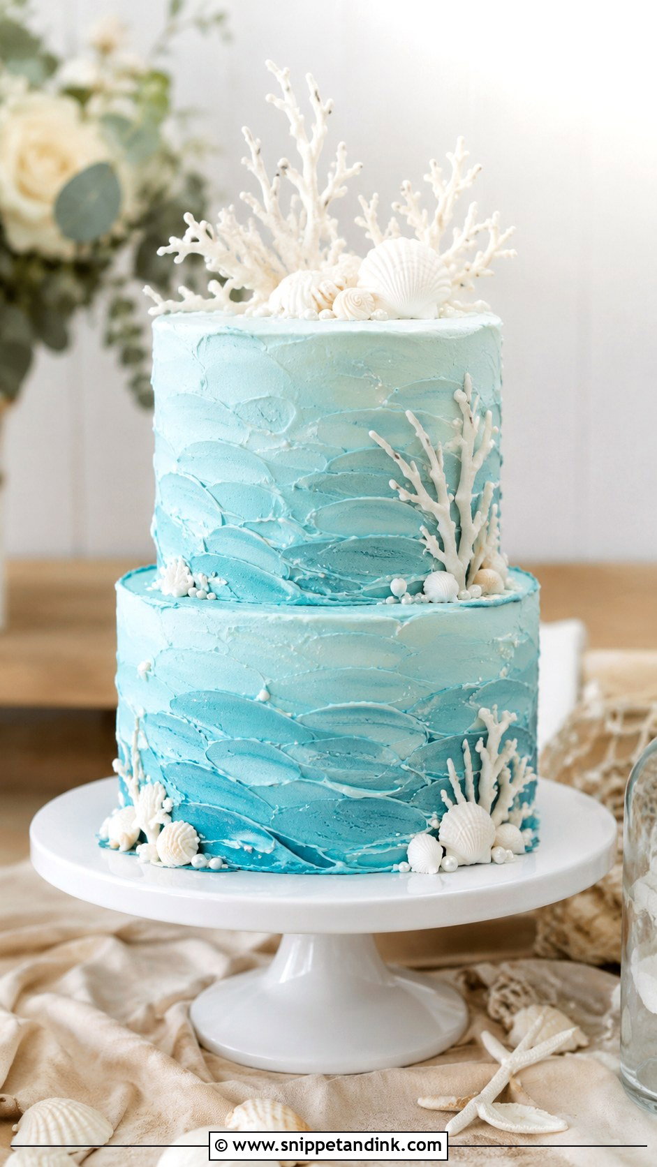 Blue Wedding Cake With Beach Theme - Snippet and Ink - 20 Blue Wedding Cake Ideas
