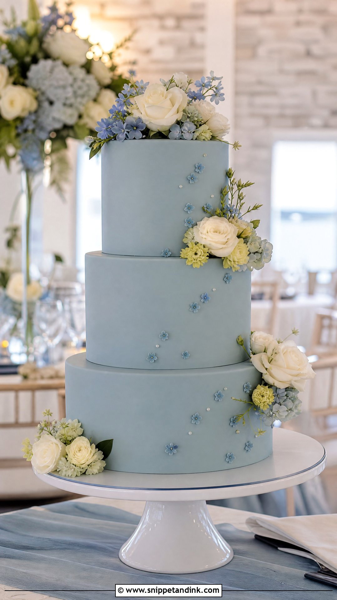 Blue Wedding Cake With Fresh Flowers - Snippet and Ink - 25 Cake Ideas with Fresh Flowers for Wedding