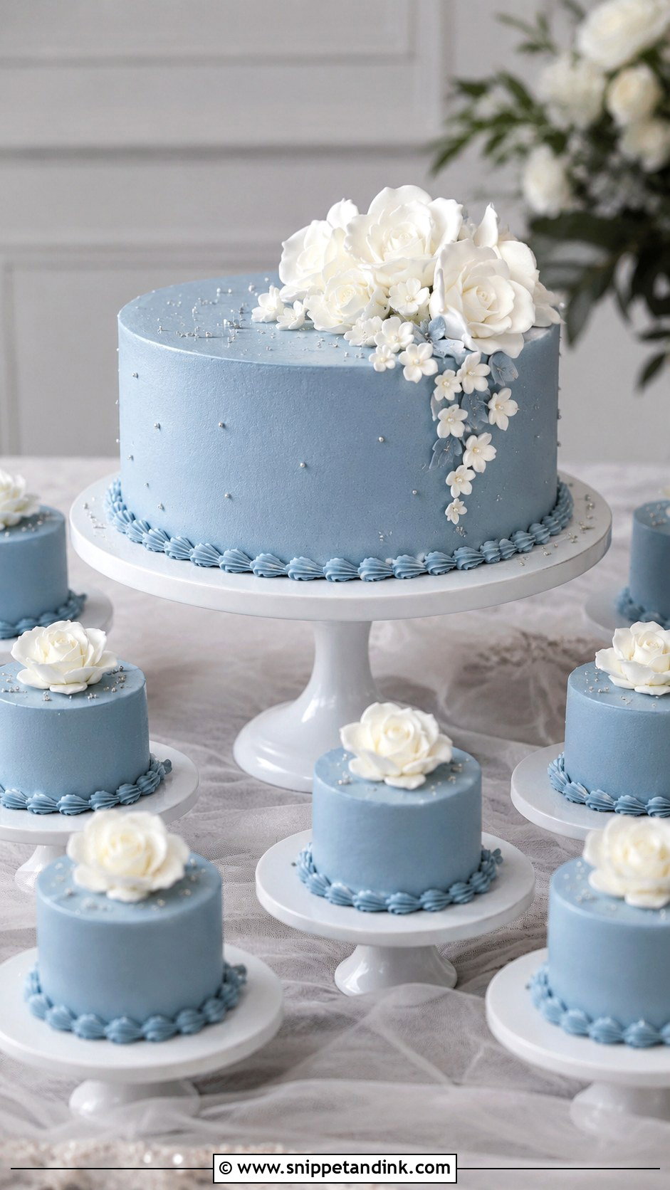 Blue Wedding Cake With Mini Cakes - Snippet and Ink - 25 Wedding Cake with Mini Cakes