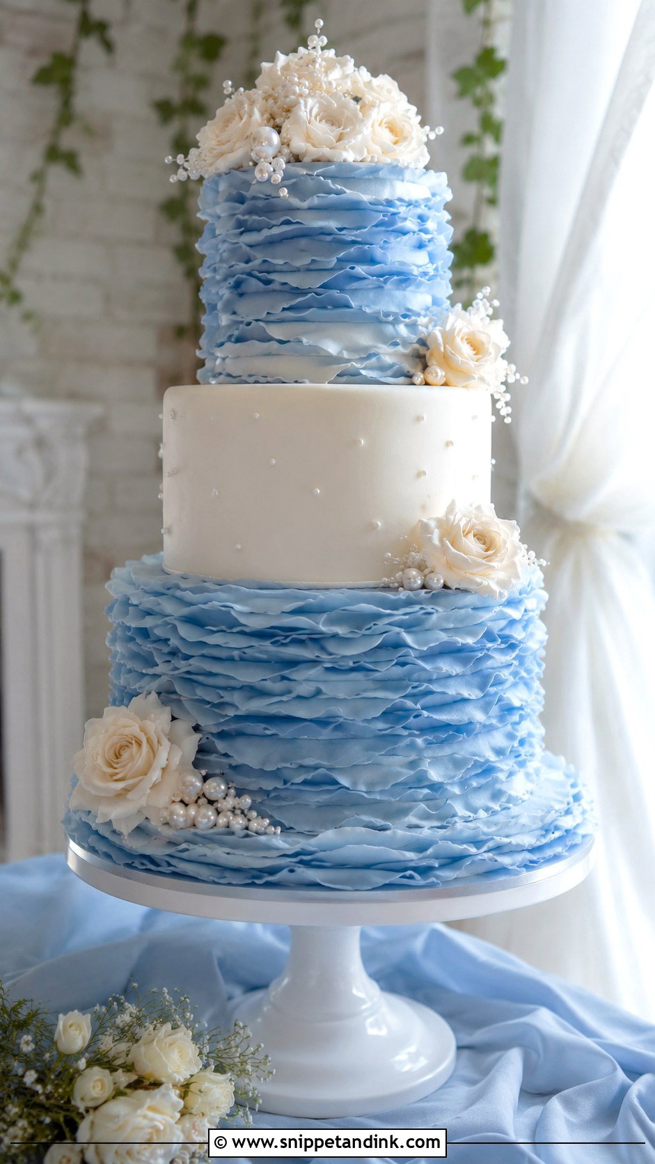 Blue Wedding Cake With Ruffles - Snippet and Ink - 20 Blue Wedding Cake Ideas
