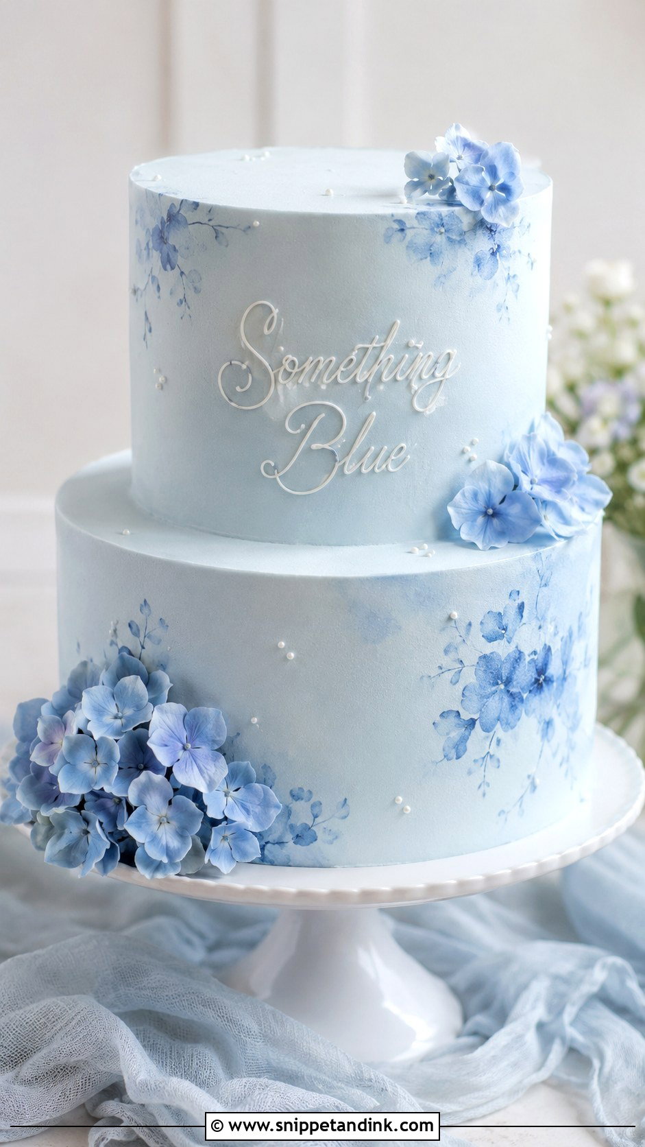 Blue Wedding Cake With Something Blue - Snippet and Ink - 25 Wedding Cake Wording Ideas