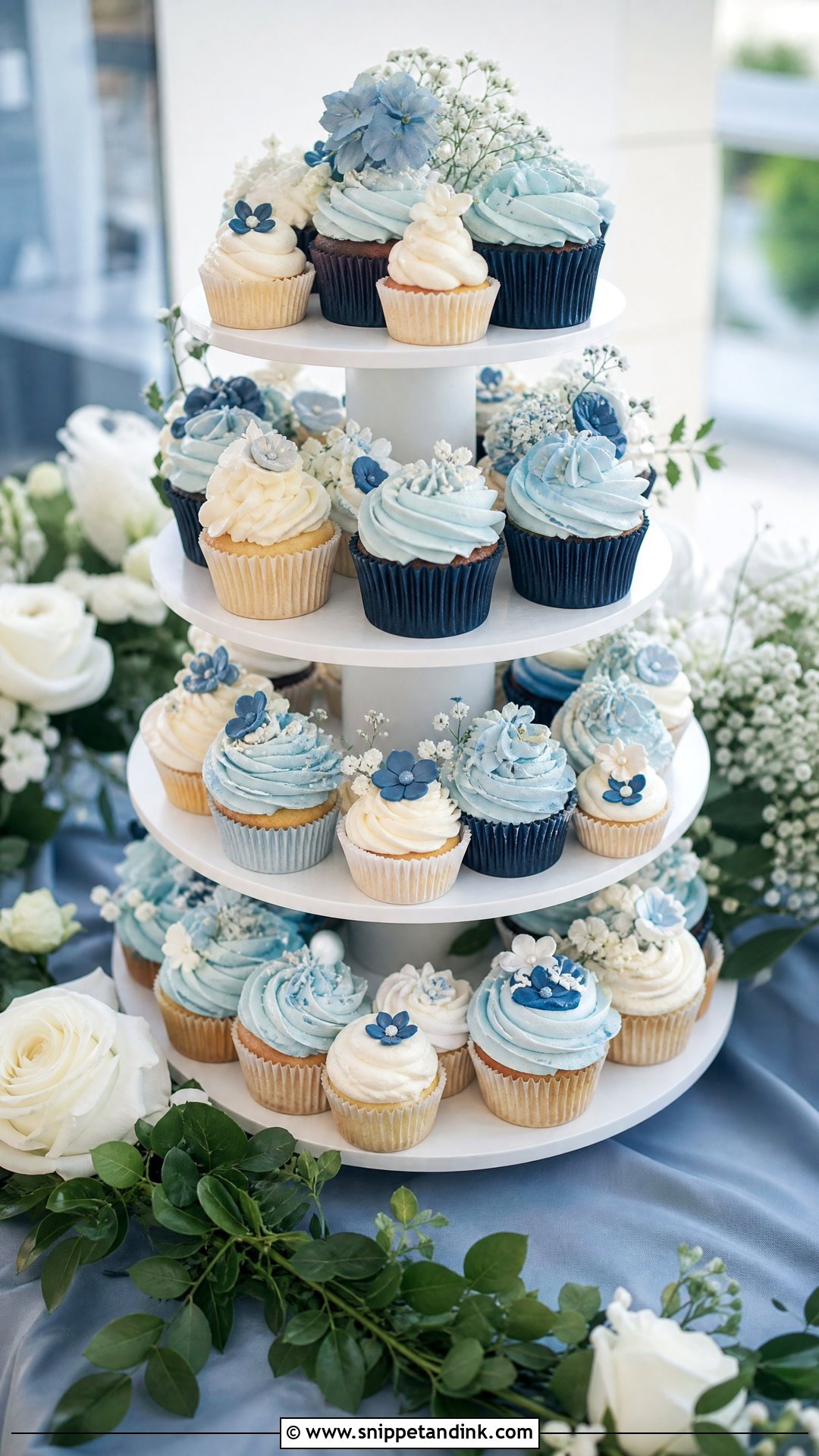 Blue Wedding Cupcake Tower - Snippet and Ink - 20 Wedding Cupcake Tower Ideas