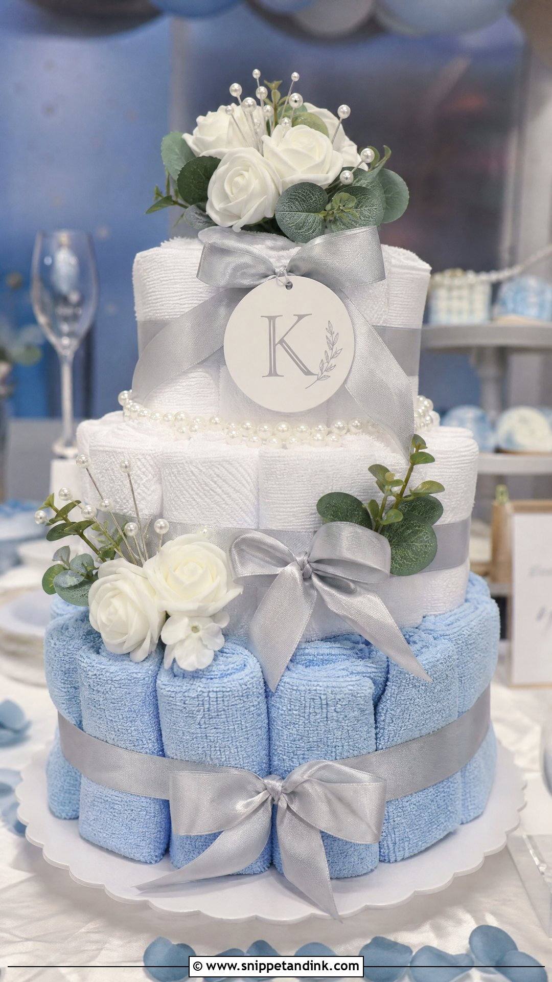 Blue Wedding Towel Cake - Snippet and Ink - 20 Wedding Towel Cakes
