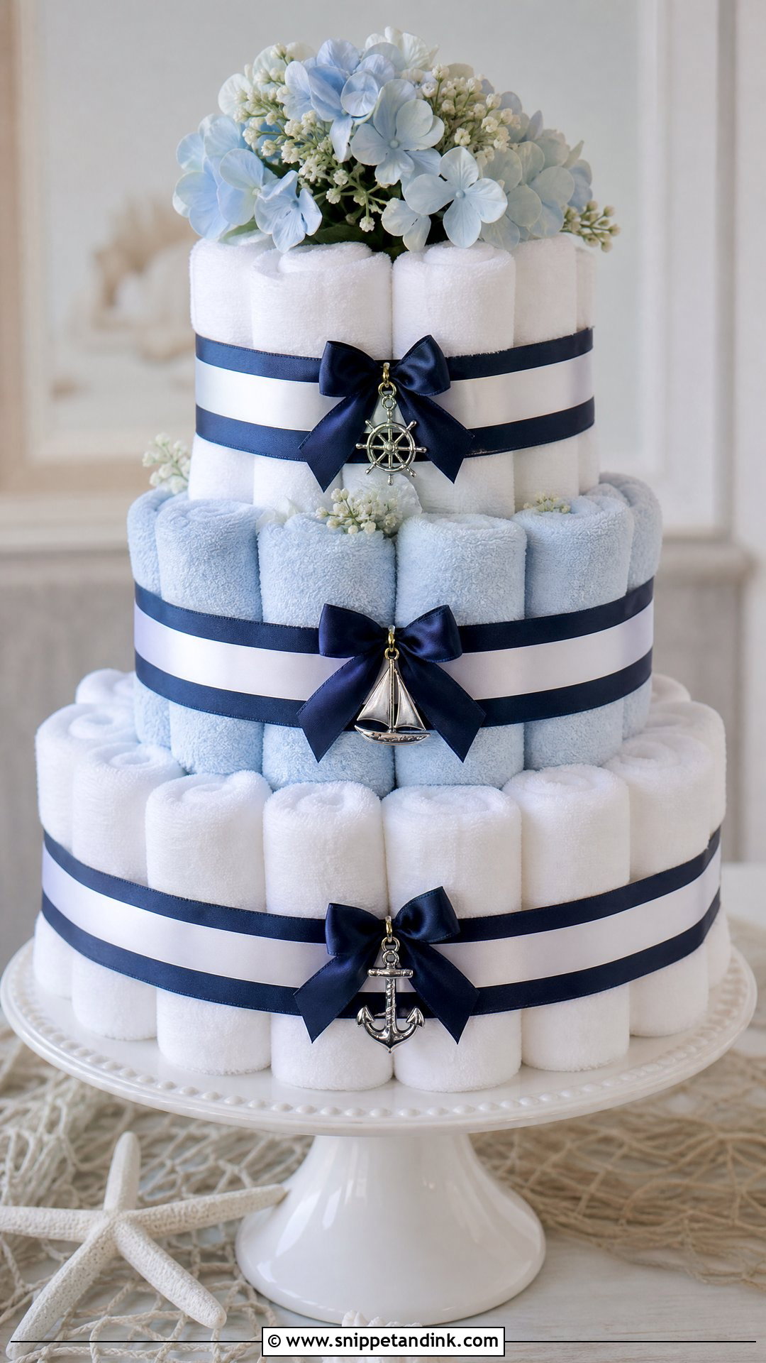 Blue Wedding Towel Cake - Snippet and Ink - 20 Towel Cakes for Wedding