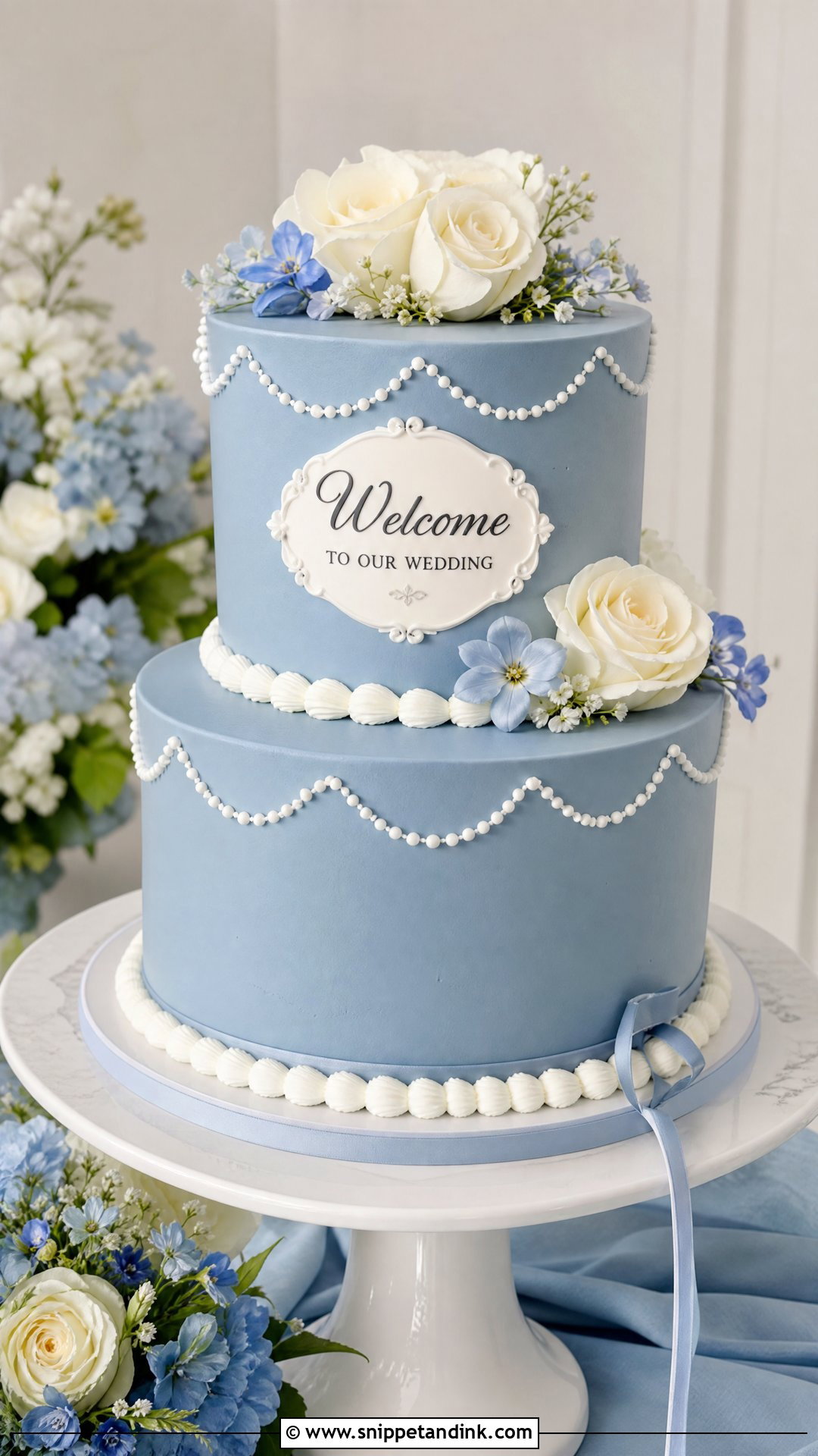 Blue Welcome Wedding Cake - Snippet and Ink - 30 Welcome Cake Ideas for Wedding