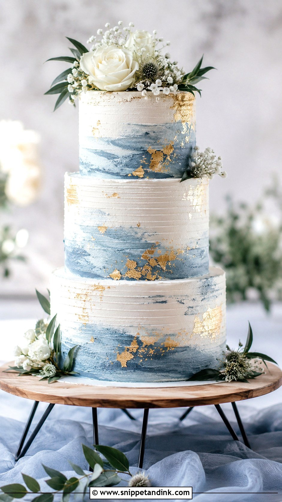 Blue White And Gold Buttercream Wedding Cake - Snippet and Ink - 20 Blue White and Gold Cake Ideas for Wedding