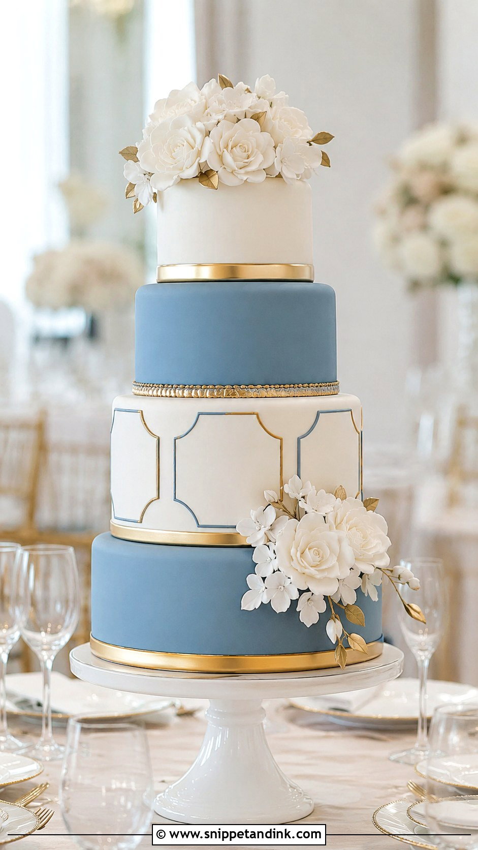 Blue White And Gold Fondant Wedding Cake - Snippet and Ink - 20 Blue White and Gold Cake Ideas for Wedding
