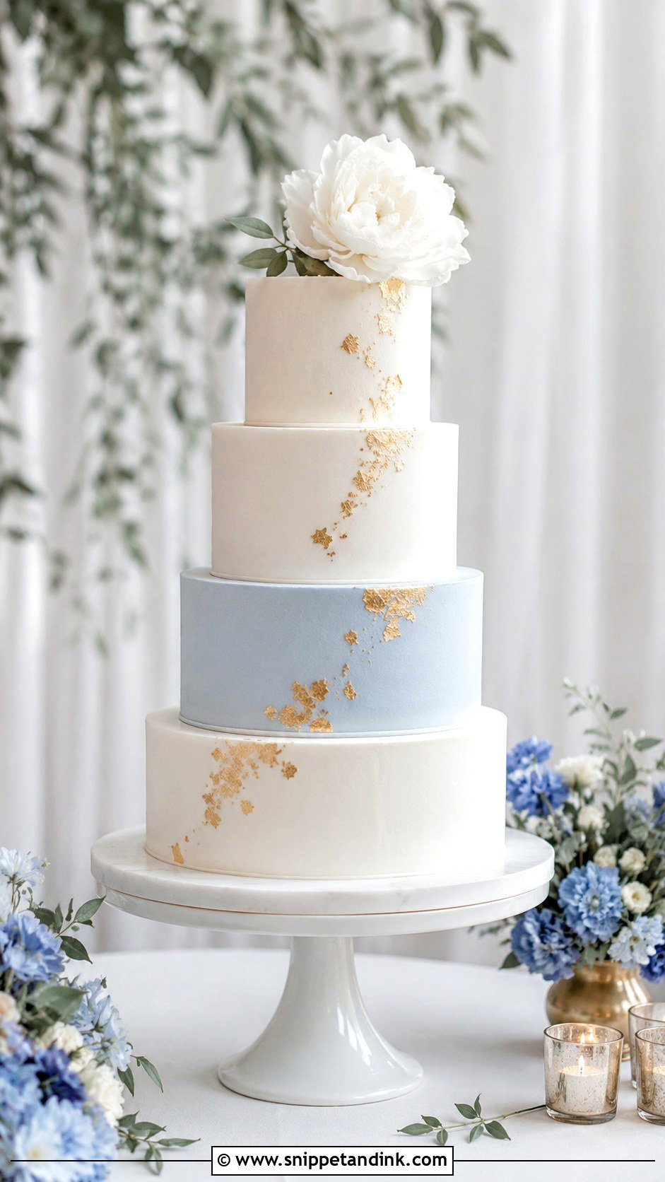 Blue White And Gold Minimalist Wedding Cake - Snippet and Ink - 20 Blue White and Gold Cake Ideas for Wedding