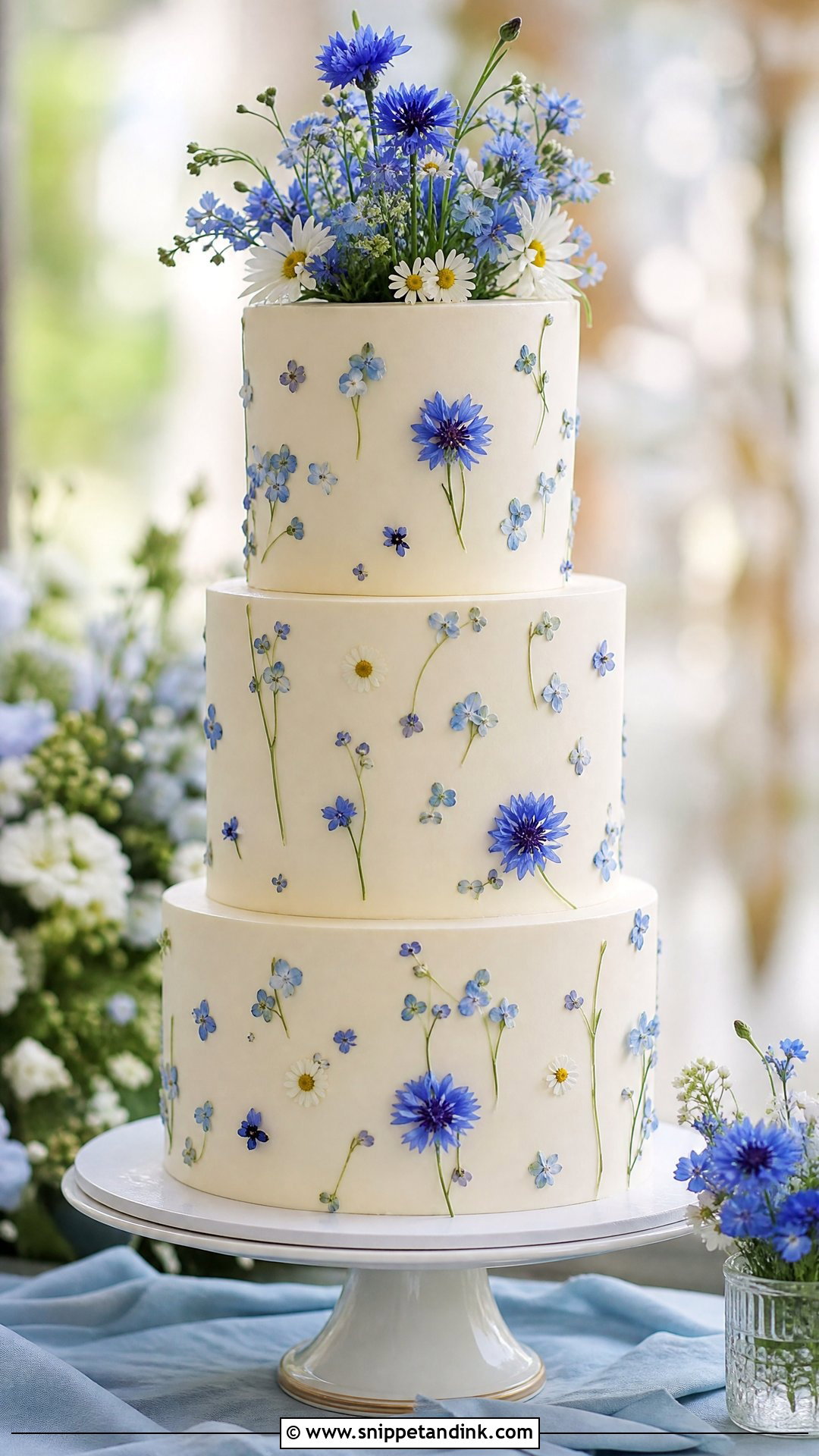 Blue Wildflower Wedding Cake - Snippet and Ink - 20 Wildflower Wedding Cake Ideas