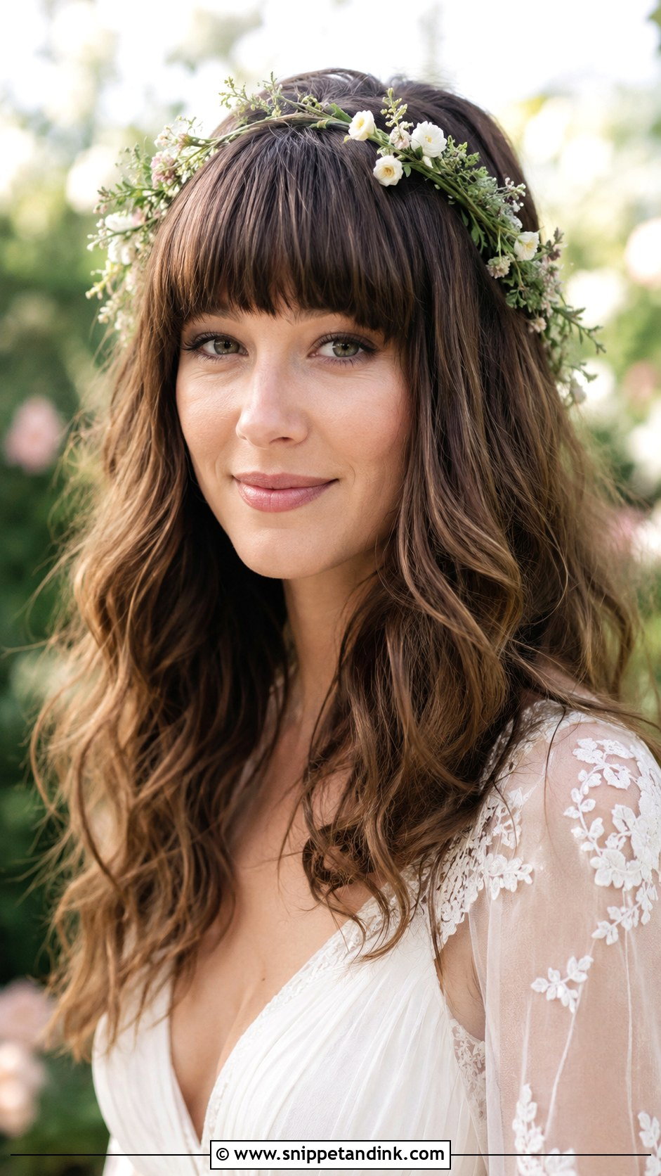 Blunt Bangs With Boho Waves - Snippet and Ink - 25 Wedding Hair Bangs Ideas