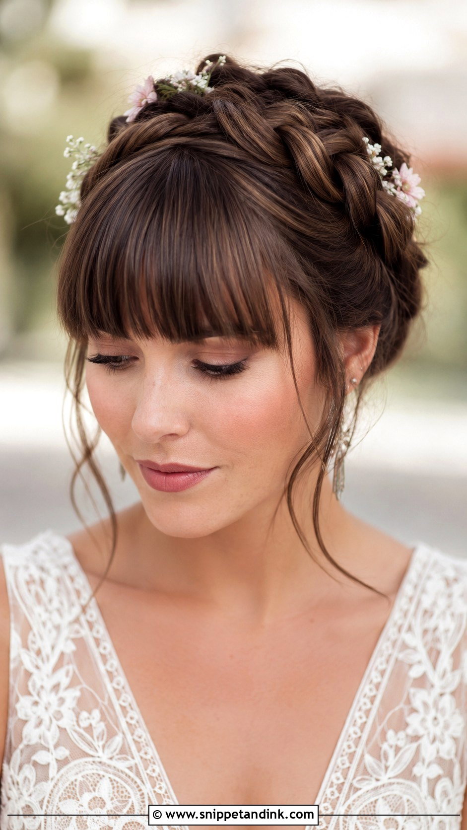 Blunt Bangs With Braided Updo - Snippet and Ink - 30 Bridal Hair with Bangs Ideas