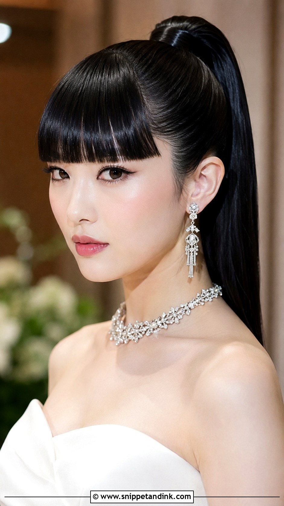 Blunt Bangs With High Ponytail - Snippet and Ink - 30 Wedding Hair with Bangs Ideas