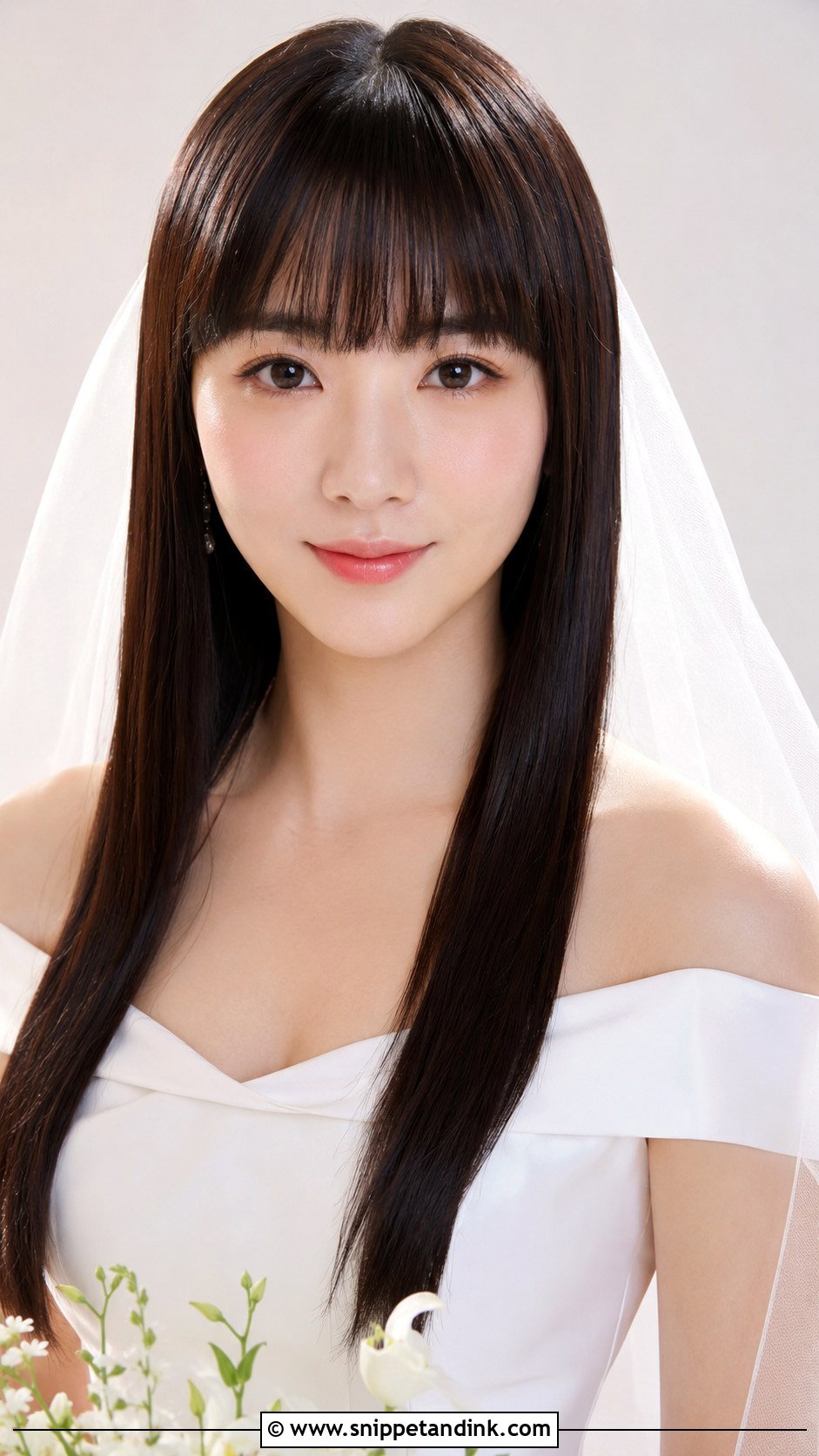 Blunt Bangs With Long Sleek Hair - Snippet and Ink - 25 Bride Hairstyles with Bangs