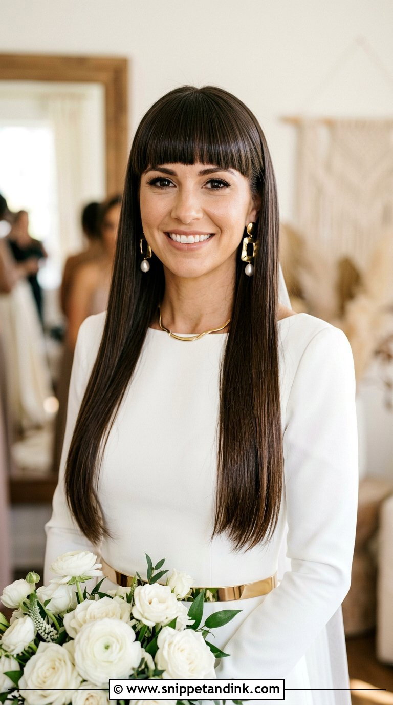 Blunt Bangs With Long Straight Hair - Snippet and Ink - 20 Bridal Hair Bangs Ideas