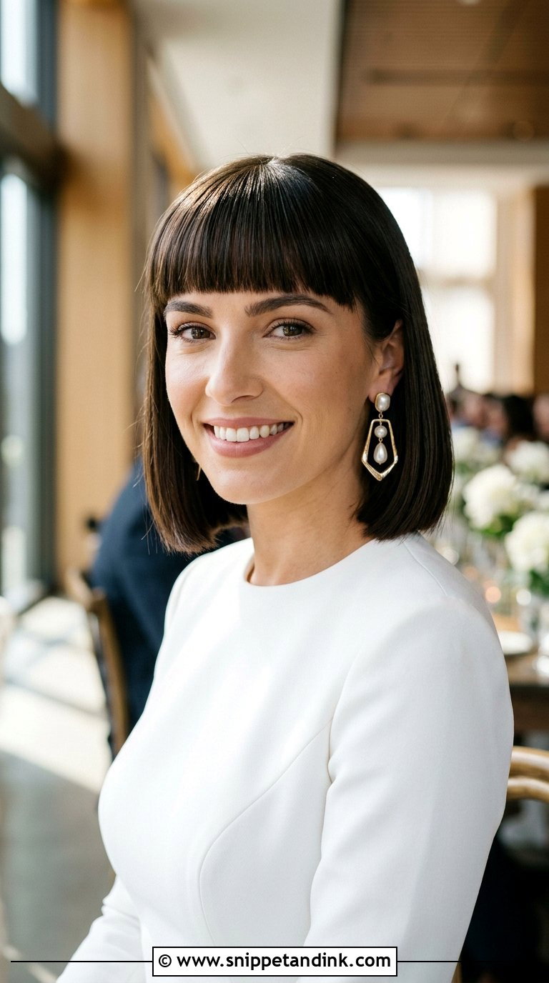 Blunt Bangs With Sleek Bob - Snippet and Ink - 20 Bridal Hair Bangs Ideas