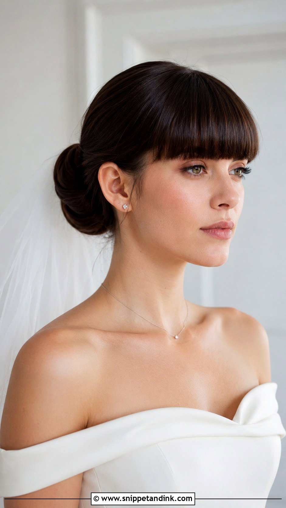 Blunt Bangs With Sleek Bun - Snippet and Ink - 20 Hairstyle with Bangs for Wedding Ideas