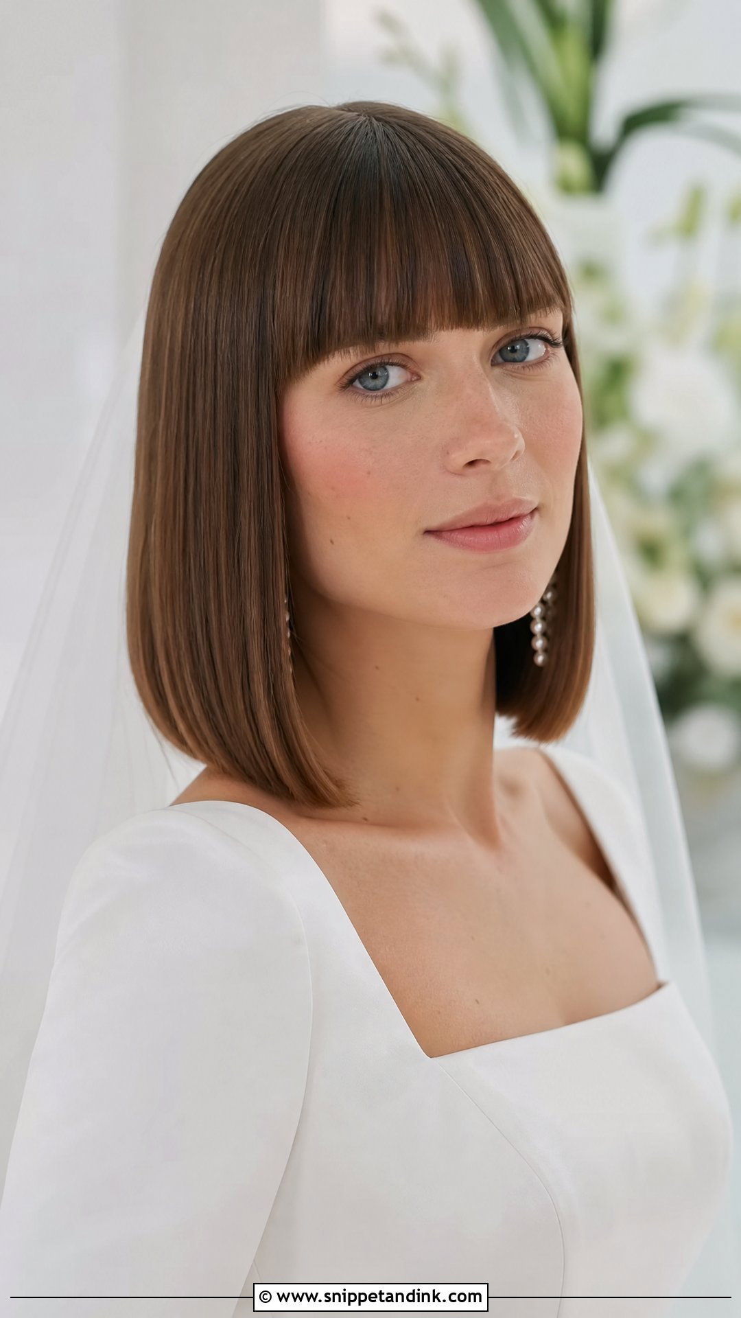 Blunt Bangs With Sleek Lob - Snippet and Ink - 30 Wedding Hair with Bangs Ideas