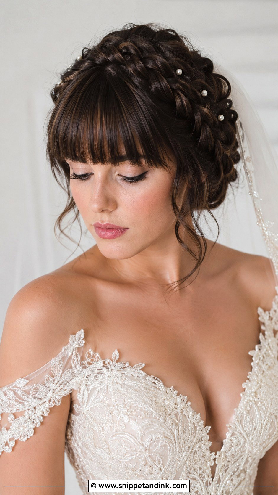 Blunt Bangs With a Braided Updo - Snippet and Ink - 20 Brides with Bangs