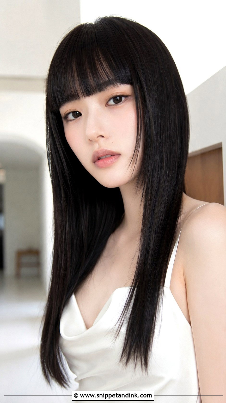 Blunt Bangs With a Sleek Straight Style - Snippet and Ink - 20 Brides with Bangs