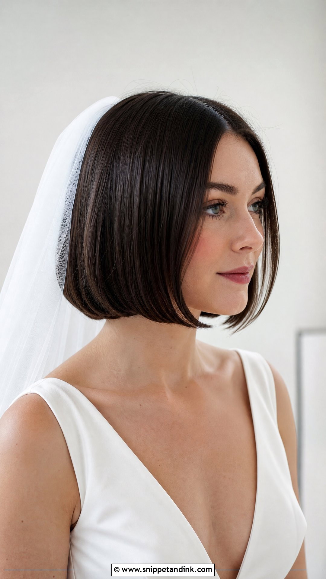 Blunt Bob With Veil - Snippet and Ink - 20 Long Bob Wedding Hairstyles